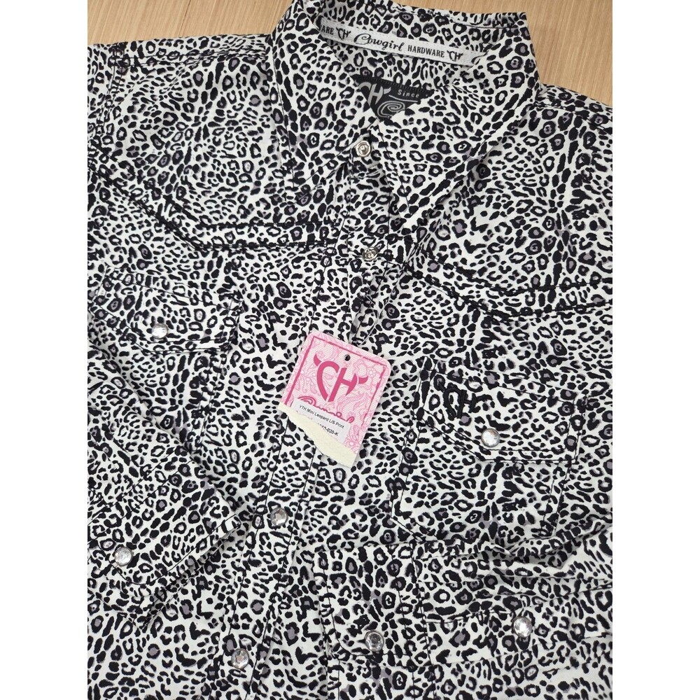Cowgirl Hardware Leopard Print Western Shirt Snap Buttons Size L 10/12 NEW